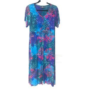Silver Moon Hawaiian Maxi Kimono Duster Topper Women's M USA Button Front Y2KY